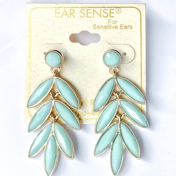 Ear Sense Jewelry - 🆕 Light Aqua Mint Silver Floral Drop Earrings NWT